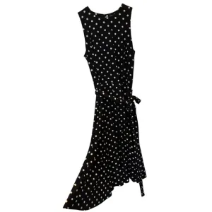 Lauren Ralph Lauren Polka Dot Dress Sleeveless Stretch Midi Black SZ 10