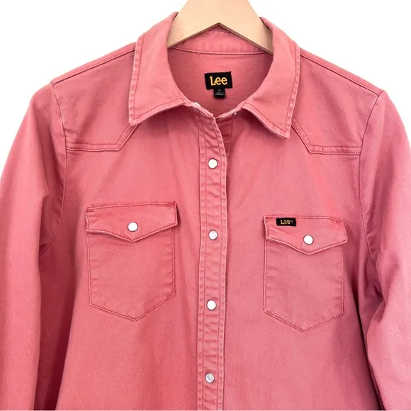 LEE Vintage Modern Western Pearl Snap Denim Jean Dress Jacket Size Medium