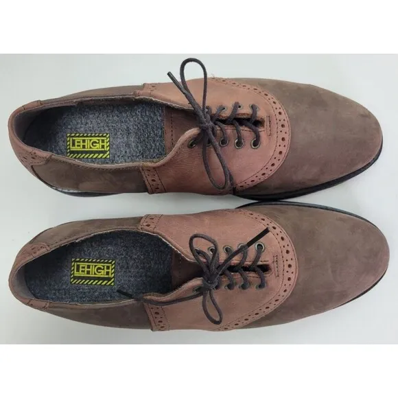LeHigh Mens Brown Suede Safety Steel Toe Saddle Shoes 8.5 M