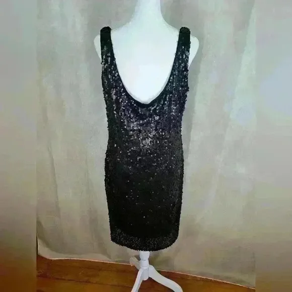 LELA ROSE FOR HSN Classic Black Sequin Evening Cocktail Womens Dress Size 10