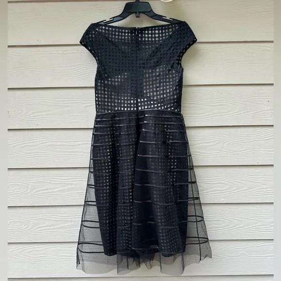 LELA ROSEStriped Tulle Overlay Dress