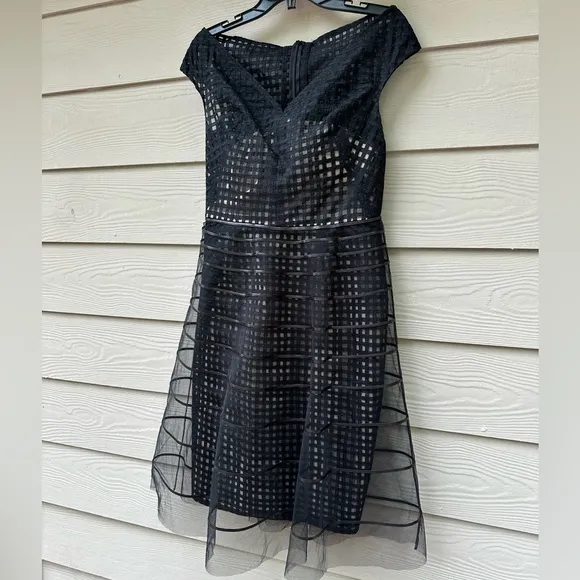 LELA ROSEStriped Tulle Overlay Dress