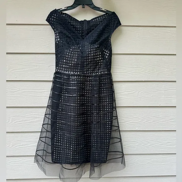 LELA ROSEStriped Tulle Overlay Dress