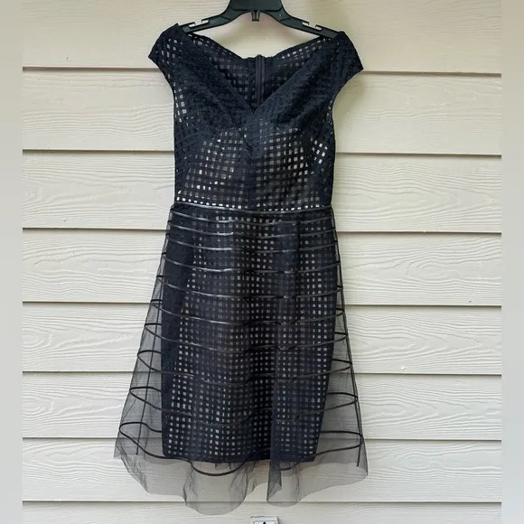 LELA ROSEStriped Tulle Overlay Dress