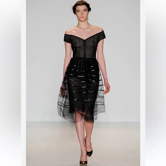 LELA ROSEStriped Tulle Overlay Dress