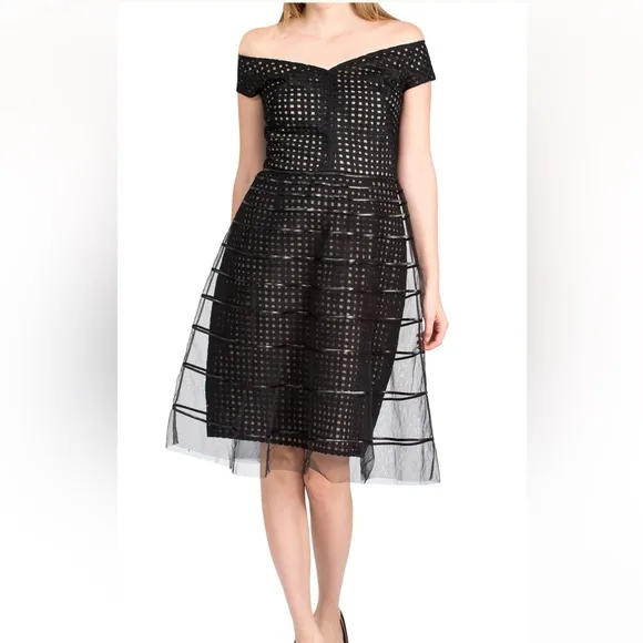 LELA ROSEStriped Tulle Overlay Dress