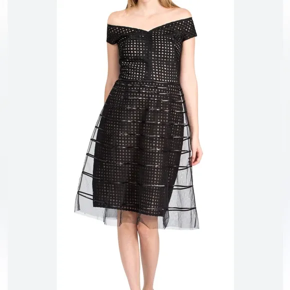 LELA ROSEStriped Tulle Overlay Dress
