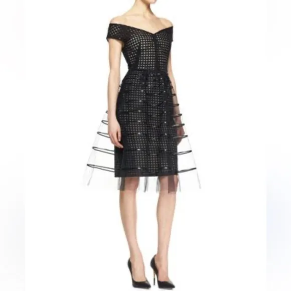 LELA ROSEStriped Tulle Overlay Dress
