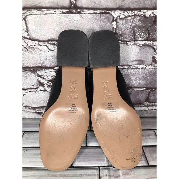 Lewit Black Leather Slip On Block Heel Mules Dress Shoes Women’s Sz 37.5EU/7M US