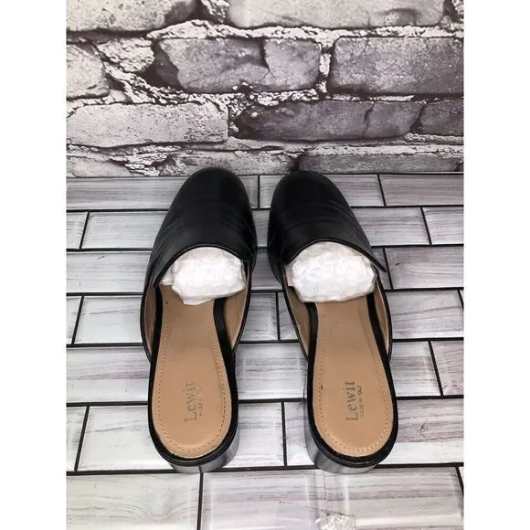 Lewit Black Leather Slip On Block Heel Mules Dress Shoes Women’s Sz 37.5EU/7M US