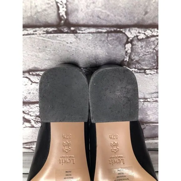 Lewit Black Leather Slip On Block Heel Mules Dress Shoes Women’s Sz 37.5EU/7M US