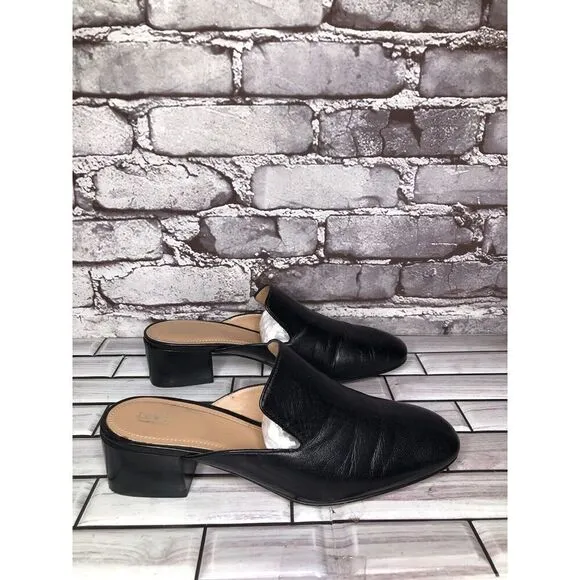 Lewit Black Leather Slip On Block Heel Mules Dress Shoes Women’s Sz 37.5EU/7M US