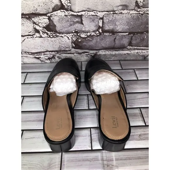 Lewit Black Leather Slip On Block Heel Mules Dress Shoes Women’s Sz 37.5EU/7M US