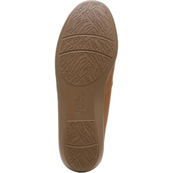 Lifestride Flat Shoes Women Tan Faux Leather Notorious Ballet Flat Comfort Shoes