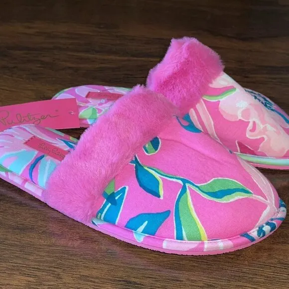LILLY PULIZTER Clara Slippers Plumeria I'm Feline Fine With Pulitzer Organza Bag