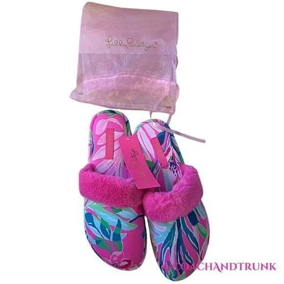 LILLY PULIZTER Clara Slippers Plumeria I'm Feline Fine With Pulitzer Organza Bag