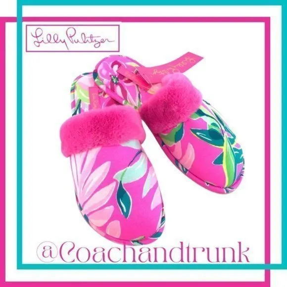 LILLY PULIZTER Clara Slippers Plumeria I'm Feline Fine With Pulitzer Organza Bag