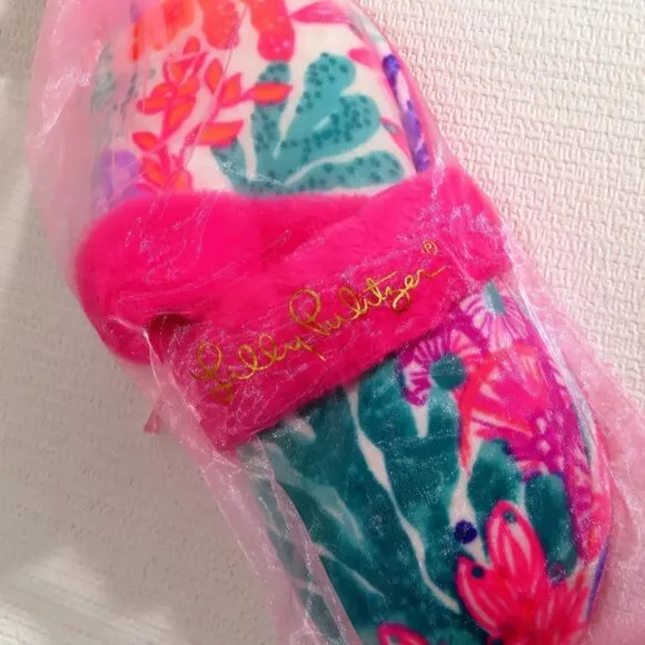 LILLY PULIZTER Clara Slippers Plumeria I'm Feline Fine With Pulitzer Organza Bag