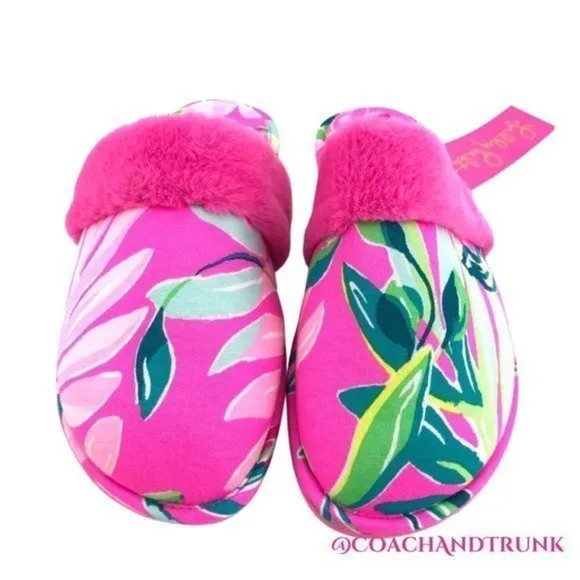 LILLY PULIZTER Clara Slippers Plumeria I'm Feline Fine With Pulitzer Organza Bag