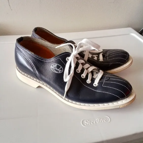 LINDS Men's Classic Navy Blue Bowling Shoes 7.5B RIGHT HAND Leather USA Made