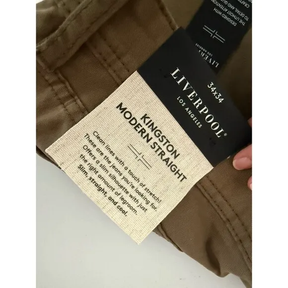 Liverpool Jeans Men 34x34 Green Kingston Modern Straight Pants Soft Relaxed NWT