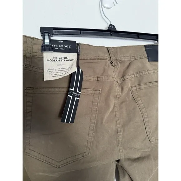 Liverpool Jeans Men 34x34 Green Kingston Modern Straight Pants Soft Relaxed NWT