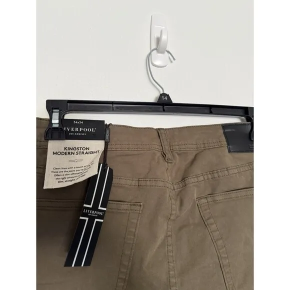 Liverpool Jeans Men 34x34 Green Kingston Modern Straight Pants Soft Relaxed NWT