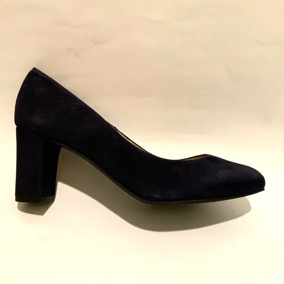 LK Bennet Black Suede Leather Block Heel Almond toe Shoes Classic Pumps 36.5