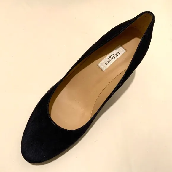 LK Bennet Black Suede Leather Block Heel Almond toe Shoes Classic Pumps 36.5