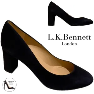 LK Bennet Black Suede Leather Block Heel Almond toe Shoes Classic Pumps 36.5