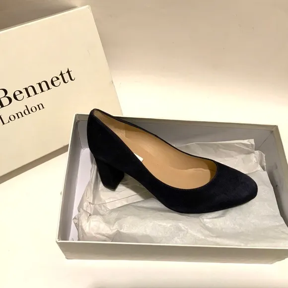 LK Bennet Black Suede Leather Block Heel Almond toe Shoes Classic Pumps 36.5