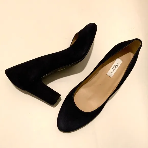 LK Bennet Black Suede Leather Block Heel Almond toe Shoes Classic Pumps 36.5
