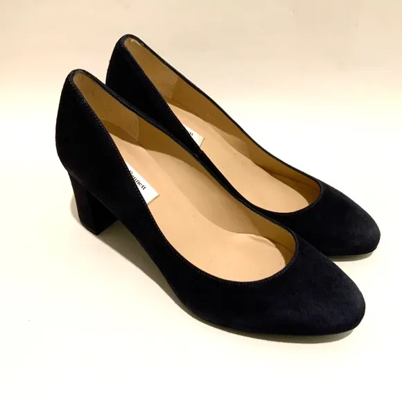 LK Bennet Black Suede Leather Block Heel Almond toe Shoes Classic Pumps 36.5