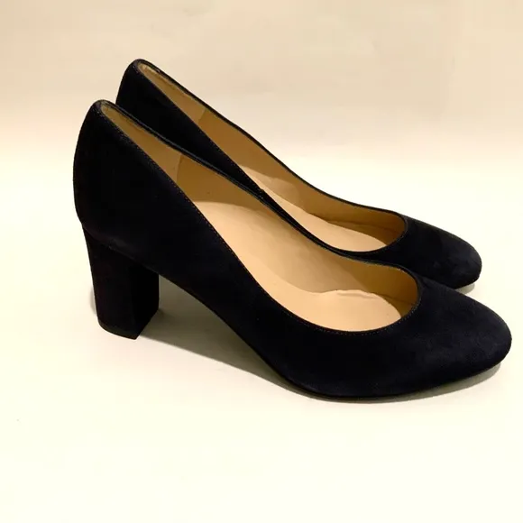 LK Bennet Black Suede Leather Block Heel Almond toe Shoes Classic Pumps 36.5