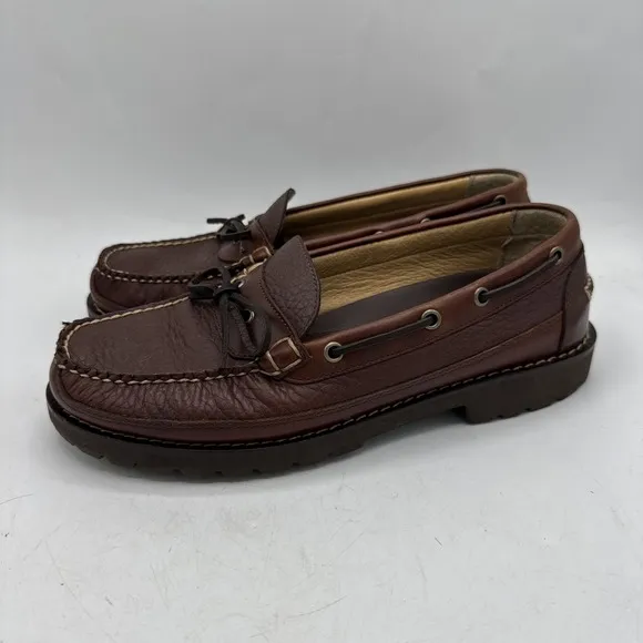 LL Bean Allagash Moc Mens 9.5 Bison Leather 273080 Brown Hand Sewn Shoes one Eye