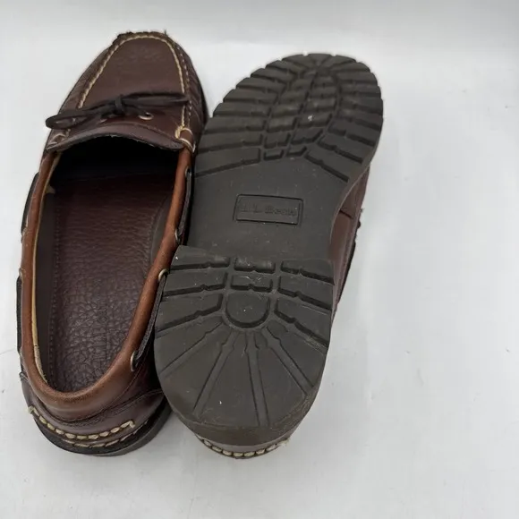 LL Bean Allagash Moc Mens 9.5 Bison Leather 273080 Brown Hand Sewn Shoes one Eye