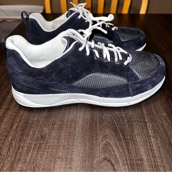 L.L. Bean Men's Comfort Fitness Walking Shoes Suede Mesh Navy Blue Size 10W EUC