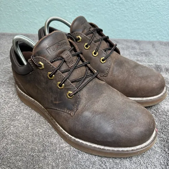 LL Bean Stonington Oxford Loafers Mens 7.5 Wide Brown Leather Plain Toe Shoes