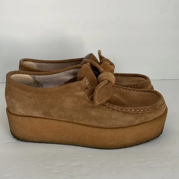 Loeffler Randall Women’s Tabitha Suede Knot Chukka Platform Shoes Tan 9.5