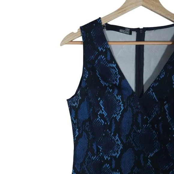 Love Moschino Womens 6 Blue Bodycon Dress Snake Print Sleeveless Modern Edgycore