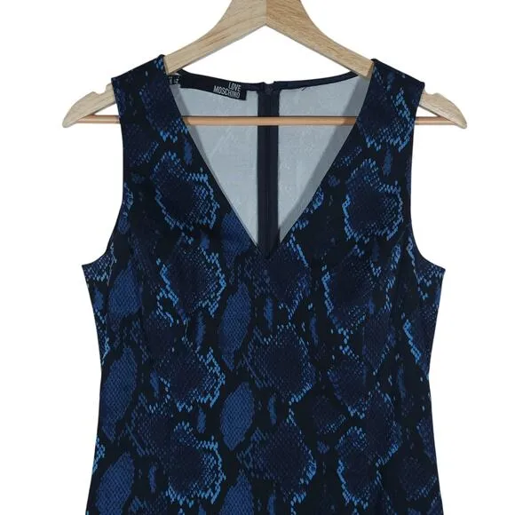 Love Moschino Womens 6 Blue Bodycon Dress Snake Print Sleeveless Modern Edgycore
