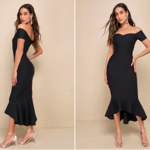 LULU's Bridal Chic Modern Sexy Minimalist Mermaid Trumpet Midi Dress
