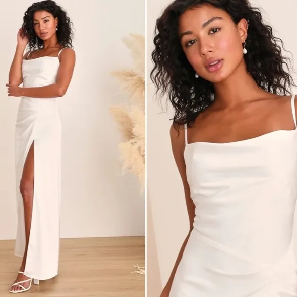 LULU's Bridal Modern Sexy Satin Classic Minimalist Mermaid Trumpet Maxi Gown