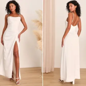 LULU's Bridal Modern Sexy Satin Classic Minimalist Mermaid Trumpet Maxi Gown