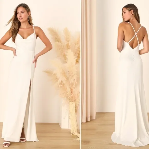 LULU's Bridal Modern Sexy Satin Classic Minimalist Mermaid Trumpet Maxi Gown