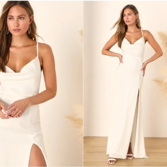 LULU's Bridal Modern Sexy Satin Classic Minimalist Mermaid Trumpet Maxi Gown
