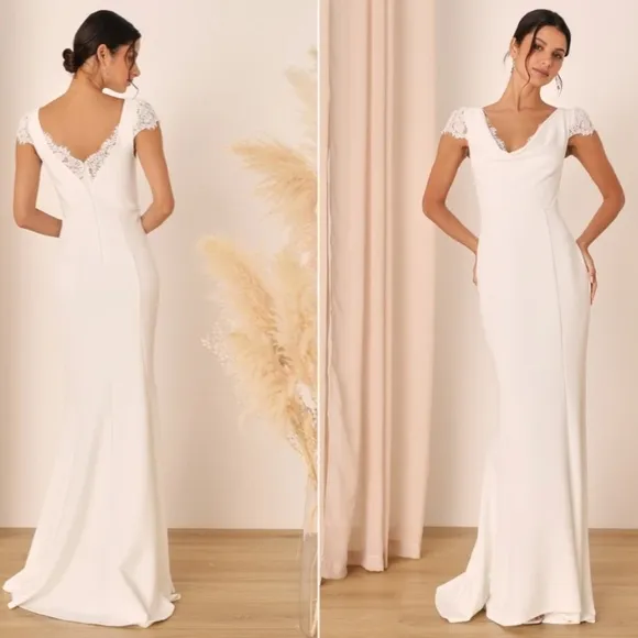 LULU's Bridal Wedding Chic Modern Sexy Elegant Lace Mermaid Trumpet Gown NWOT
