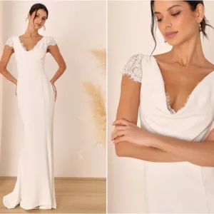 LULU's Bridal Wedding Chic Modern Sexy Elegant Lace Mermaid Trumpet Gown NWOT