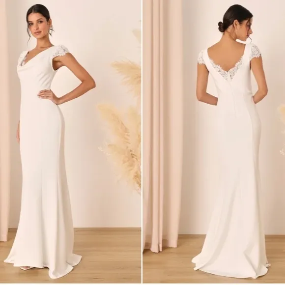 LULU's Bridal Wedding Chic Modern Sexy Elegant Lace Mermaid Trumpet Gown NWOT