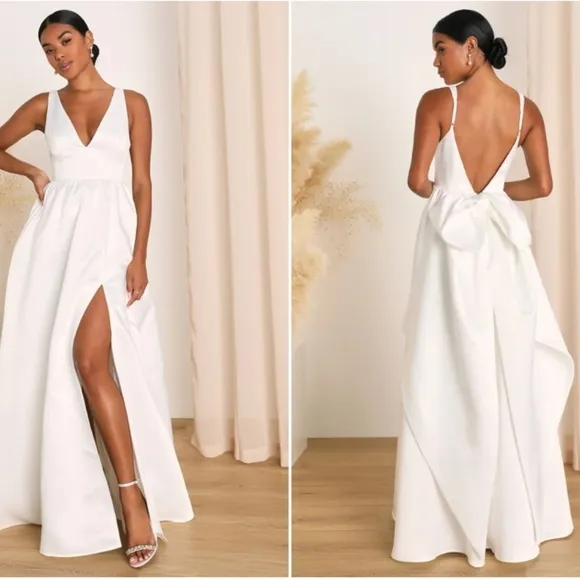LULU's Bridal Wedding Chic Modern Sexy Elegant Satin A-Line Ballgown NWOT